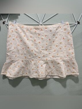 Express Cream Eyelet Mini Skirt with Orange Floral Embroidery